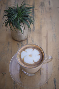 High angle view of coffee on table