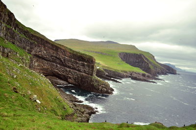 Scenic view of sea against cloudy sky