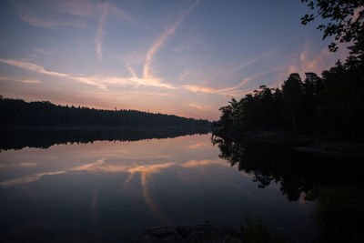 Reflection of trees in calm lake