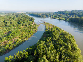 Aerial view of the island on the drava river, croatia