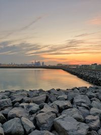 Scenic view of sea against sky during sunset