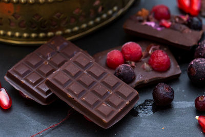 Close-up of chocolate cake on table