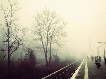 Railroad track in foggy weather