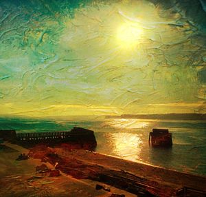 Scenic view of sea at sunset