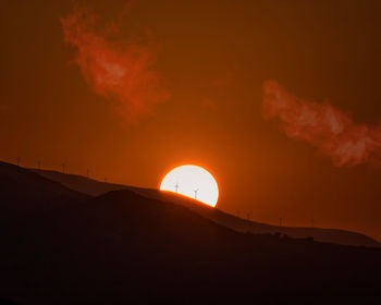 Scenic view of silhouette mountains against sky during sunset