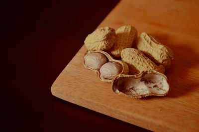 High angle view of bread on cutting board