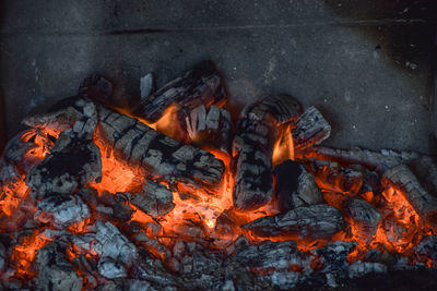 Close-up of fire on wood