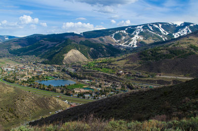 View of avon in a valley, nottingham park and beaver creak, co, usa.