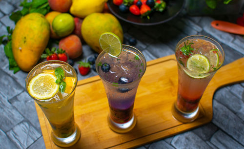 High angle view of drink on table