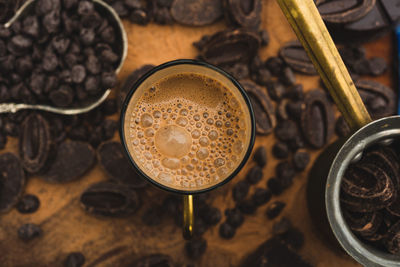 High angle view of coffee on table