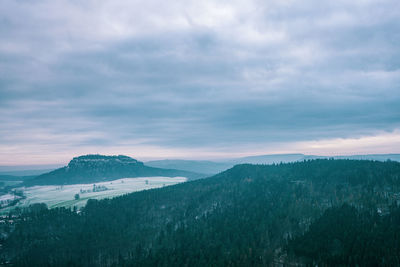 Panoramic view of the lilienstein in the morning light, germany.