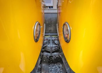 Close-up of yellow train