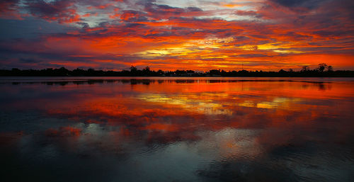 Scenic view of lake at sunset