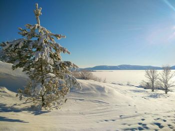 Scenic view of snow covered landscape against sky