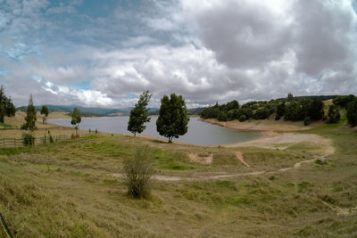 Scenic view of land against sky