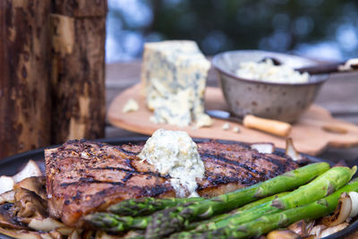 Close-up of grilled meat in plate