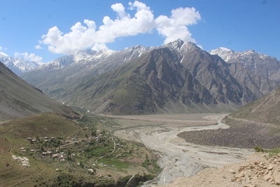 Panoramic view of landscape and mountains against sky