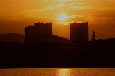 Silhouette buildings against sky during sunset