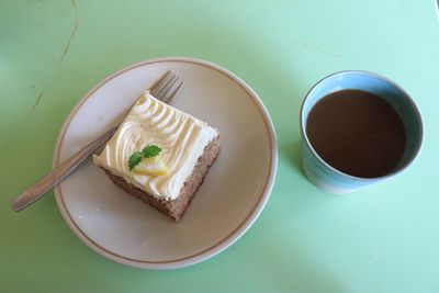 High angle view of breakfast served on table