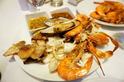 High angle view of food served in plate