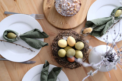 High angle view of christmas decorations on table