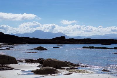 Scenic view of sea against blue sky