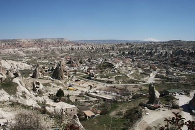 Aerial view of landscape against clear sky