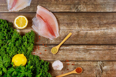 High angle view of fish on table