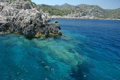 Scenic view of sea and rocks