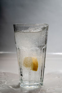 Close-up of ice cream in glass on table