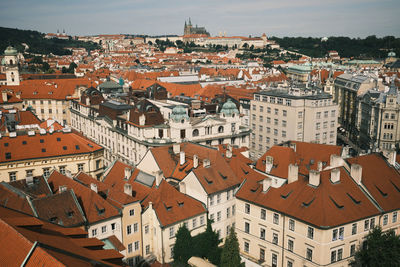 High angle view of buildings in city