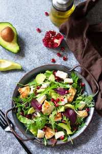 High angle view of fruit salad in bowl