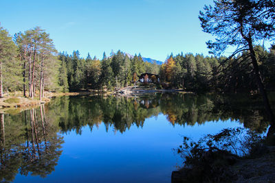 Scenic view of lake against blue sky