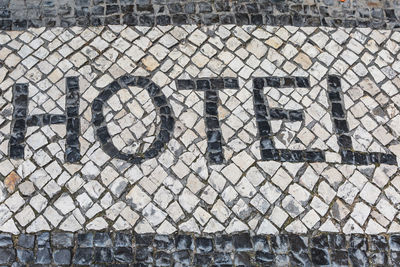 High angle view of text on wall