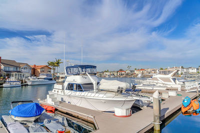 Boats moored in harbor