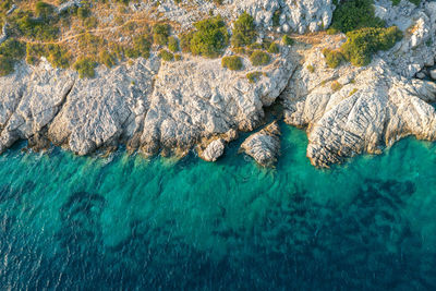 Aerial view of oprna beach near stara baska, krk island, croatia