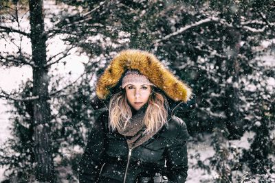 Portrait of a woman in snow