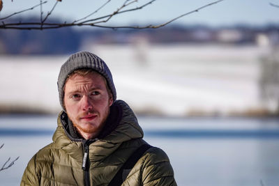 Portrait of man in snow