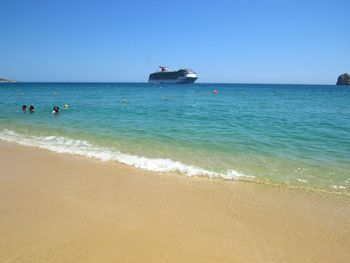 Scenic view of sea against clear blue sky