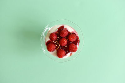 Close up of dessert on a green background