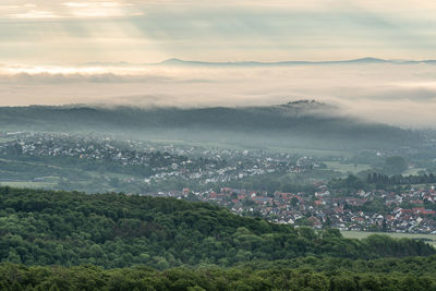 High angle view of townscape against sky