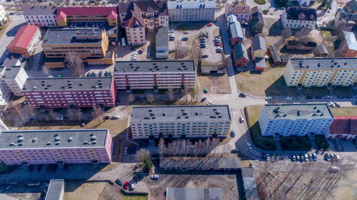 High angle view of buildings in city