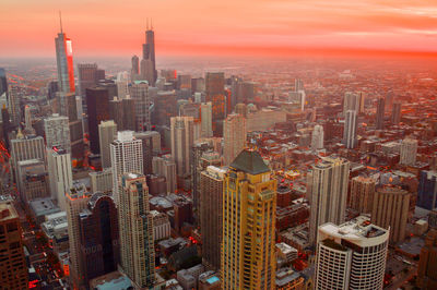 City skyline at sunset