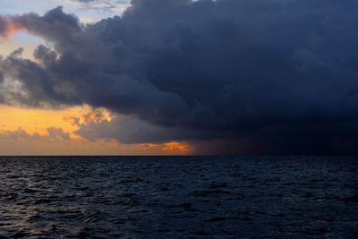 Scenic view of sea against dramatic sky