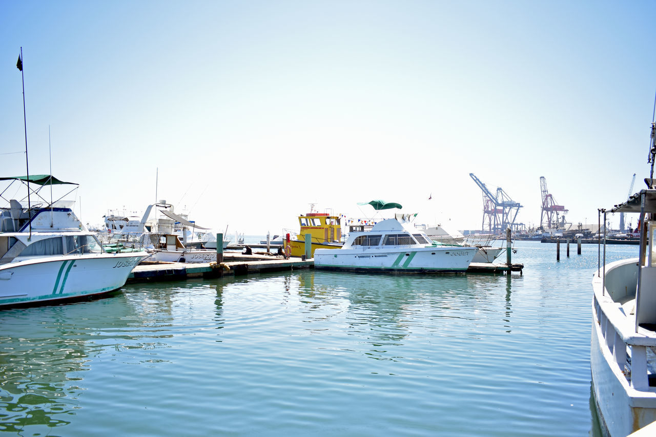 BOATS MOORED IN HARBOR