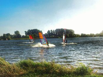 Surface level of multi colored water in park