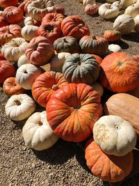 High angle view of pumpkins at market
