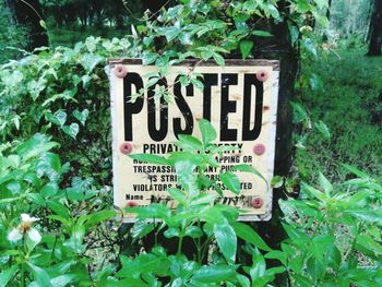 Close-up of information sign