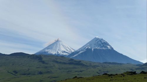 Scenic view of snowcapped mountains against sky
