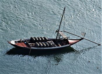 High angle view of sailboat in sea